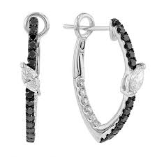 Black And White Diamond Earrings Frederic Sage Black White Diamond Marquise Shaped Hoop Earrings In White Gold Gold Bar Earrings Gold Bar Earrings Studs Bar Stud Earrings