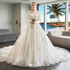 A classic gown that nods to one's unique style is the most reliable way to ensure you'll feel in your own skin on. Luxury Gorgeous Champagne Wedding Dresses 2018 Ball Gown Beading Sequins Square Neckline Long Sleeve Backless Royal Train