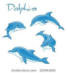 Vector Hand Drawn Set Of Cartoon Dolphins In Different Poses Dolphin Drawing Dolphins Cartoon Sea Animals