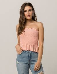 Sky And Sparrow Smocked Peach Womens Peplum Tube Top Peach