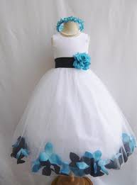 Rose Petal Dress Combination Black And Turquoise Custom Colors Wedding Flower Girl Dresses Rose Petal Dress Wedding Dresses With Flowers