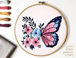 There's a wide range of patterns to suit cross stitchers of all levels from beginner to advanced. Floral Modern Cross Stitch Pattern Flower Butterfly Counted Etsy In 2021 Cross Stitch Patterns Flowers Modern Cross Stitch Patterns Butterfly Cross Stitch