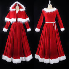 Vtg Mrs Santa Claus Red Velvet Full Length Skirt Fur Dress Hooded Cape Set M Mrs Claus Dress Fur Dress Christmas Dress Women