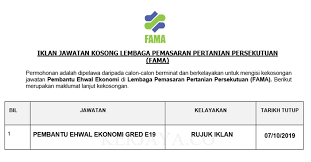 Penubuhan lpp adalah bertujuan untuk memikul tanggungjawab membantu mempertingkat ekonomi dan sosial masyarakat tani di bawah satu badan yang berperanan khusus. Jawatan Kosong Terkini Lembaga Pemasaran Pertanian Persekutuan Fama Pembantu Ehwal Ekonomi Kerja Kosong Kerajaan Swasta
