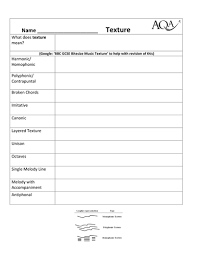 Match words and pictures (matching. Aqa Gcse Texture Pupil Worksheet Teaching Resources