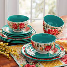 You can mix a colorful floral pattern—many of which have a versatile white background—with any color of your choosing in a way that looks perfectly planned. The Pioneer Woman Vintage Floral 12 Piece Dinnerware Set Teal Walmart Com Walmart Com