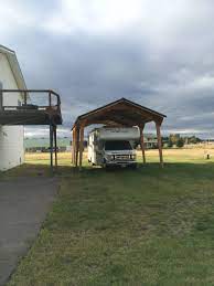Free Standing Rv Cover 16 X 36 X 12 Wood Frame With A Metal Roof Rv Carports Metal Carports Metal Rv Carports