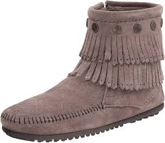 Minnetonka Double Fringe Side Zip Boot Womens Boots
