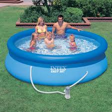 10 Ft Round 30 In Deep Easy Set Swimming Pool With 330 Gph Filter Pump Blues Easy Set Pools Intex Swimming Pool Inflatable Swimming Pool