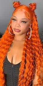 Amazon.com : Aveiyce Orange Ginger Deep Wave Lace Front Wigs Human Hair  Colored 13x4 HD Transparent Lace Frontal Wig for Black Women 180% Density  Glueless Curly Wigs Pre Plucked with Baby Hair