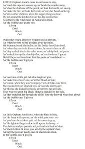Little Orphant Annie James Whitcomb Riley It Was A Serious Concern Of Mine As A Child To Watch Out For Goblin Dickinson Poems Childrens Poems Halloween Poems