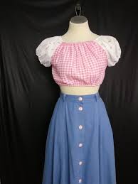 Pinup Vintage Cropped Peasant Blouse Pinup Girl Denim Skirt Gingham Check Top Vlv