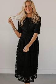 Elegant Floral Lace And Mesh Midi Dress Roolee With Images Modest Black Dress Lace Midi Black Dress Outfits