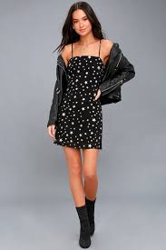 Starlight Up My Life Black Star Print Tie Back Mini Dress Mid Thigh Dress Fitted Mini Dress Mini Dress