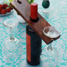 Wine bottle holder figurines are in now; Wooden Wine Bottle Glass Holder Portable Wine Caddy Bar Accessories Woodgeekstore