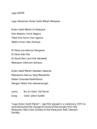 Lagu persatuan bulan sabit merah malaysia. Lirik Lagu Bsmm