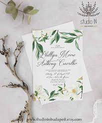 Green And Magnolia Wedding Invitation White Floral Wedding Magnolia Wedding Invitations Magnolia Wedding Minimal Wedding Invitation