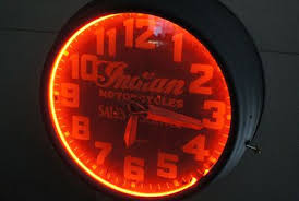 A 21" Brubaker neon clock. Indian motorcycles, Old Brubaker clock