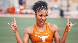 Tara davis of the texas longhorns celebrates after winning the long jump during the 2021 division i men's and women's outdoor track . Davis Ties Big 12 Record With Third Weekly Honor University Of Texas Athletics