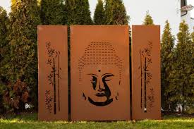 Edelrost Sichtschutzwand Buddha 3 Teilig Edelrost Sichtschutzwande Buddha Garten