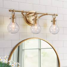New lowes vanity light bar modern design models. Gold Bathroom Light Fixtures With Clear Glass Shades A03631