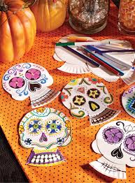 Decorate Your Own Paper Skulls In A Day Of The Dead Style Simply Use Paper Plates Markers Cray Halloween Arts And Crafts Halloween Party Kids Halloween Kids