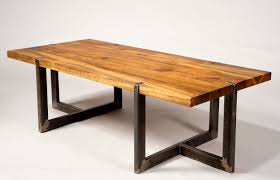 Rectangle Light Brown Wooden Table With T Shape Black Steel Double Legs Remarkable Metal And Wood Dining Tables With Modern Design Mebel Desain Furnitur Meja