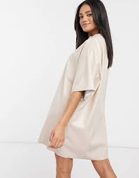 Asos Design Oversized Leather Look T Shirt Dress In Cream Asos