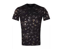 TS 1307 Mens black swallows print T-shirt - Quality Designed Shirts