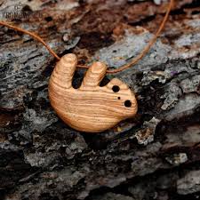 Wooden Sloth Necklace Hanging Sloth Pendant Baby Sloth Miniature Carved Date Gift Sloth Pendant Sloth Necklace Wooden Heart Pendant