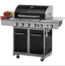 A small bbq wood chip box slides out from the the double door enclosed cart is also porcelain coated steel with stainless trim and two side shelves. New Backyard 5 Burner Stainless Steel Outdoor Propane Gas Grill Bbq Cooking Side Gas Grill Cooking Appliances Propane Gas Grill