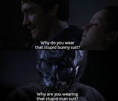 Donnie Darko Why Are You Wearing That Stupid Man Suit Donnie Darko Stupid Guys Movie Quotes