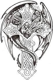 Dragon tattoos are a trendy choice of tattoo designs. Black Ink Celtic Cross With Dragon Tattoo Design