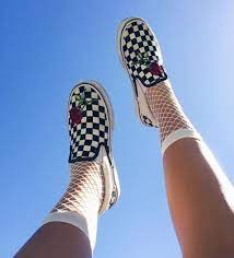 Floral Vans And Fishnet Socks Emma Chamberlain Socks And Vans Floral Vans Fashion Socks