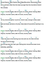 Take Me Home Country Road Chords And Lyrics Google Search Song Lyrics And Chords Country Song Lyrics Piano Sheet Music Free