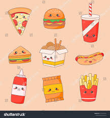 Fast Food Junk Kawaii Cute Face Set Hamburger And Hotdog Manga Character Isolated Sticker Restaurant Men Cute Food Drawings Cute Food Art Cute Food Wallpaper