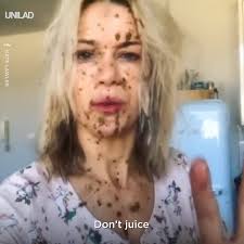 Woman Spills Juice All Over Herself