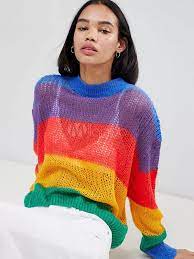 Stricken mit elizzza * making of pullover grace elizzza sep 6, 2020 0 mag sein, dass diamonds girls best friends sind, bei mir löst es höchste glücksgefühle aus, wenn kaschmir und seide über meine finger gleiten. Regenbogen Pullover Ubergrosse Frauen Langarm Halb Schiere Strickwaren Milanoo Com