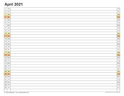 Preview and download free templates for printable monthly calendar 2021, 12 months calendar on each page ( 12 pages calendar, us letter paper, horizontal/vertical), including us federal holidays 2021 and week numbers, some templates are designed with space for notes or events. April 2021 Calendar Templates For Word Excel And Pdf