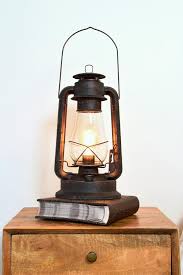Dimmable Electric Table Lantern Lamp Large Rustic Rust Etsy In 2020 Lantern Lamp Lantern Table Lamp Table Lanterns