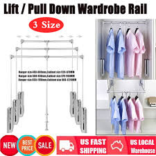 Stainless steel closet rod end supports, wardrobe po. Adjustable Wardrobe Hanging Rail Lift Pull Down Closet Rod Cabinet Rack Hanger Household Supplies Cleaning Closet Organizers