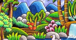 Gambaran Pemandangan Sederhana Diketahui Bahwa Mata Air Panas Alami Memiliki Kandungan Mineral Tinggi Sehingg Di 2020 Gambar Flora Dan Fauna Lukisan Hewan Seni Krayon