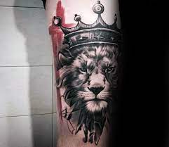 A beautiful watercolor lion tattoo on arm. 50 Lion With Crown Tattoo Designs For Men Royal Ink Ideas