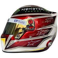 This impressive 1:2 scale model from bell helmets, reproduces the real f1 helmet and comes complete with glitter purple detailing and an adjustable visor. Lewis Hamilton Motorcycle Helmet