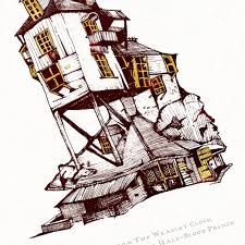 Illustration harry potter »the burrow«, house of weasley family, fine art print, architecture, drawing and watercolor, high qualitiy print. Der Fuchsbau Druck Harry Potter Graphic Art Prints Minalima