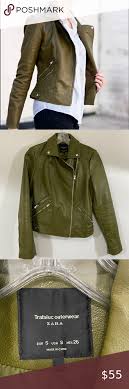 Zara Olive Green Faux Vegan Leather Jacket Sz S In 2020 Vegan Leather Jacket Zara Leather Jacket Vintage Leather Jacket