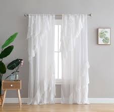 Peach Oak Single Curtain Panel White Astrea Ruffle 84 Inch Walmart Com Panel Curtains White Paneling Curtains