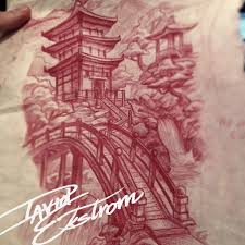 Classic Zen Garden Tattoo Design Tatuagem Templo Templo Japones Templo Tattoo