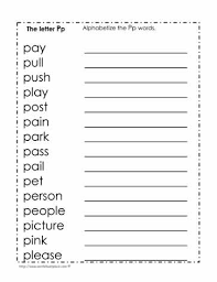 We often write and organize lists in alphabetical order. Alphabetize The Words With P Worksheets