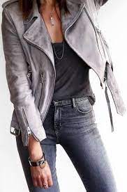 Shades Of Grey Leather Jacket Denim Fashion Gray Leather Jacket Outfit Spring Outfits
